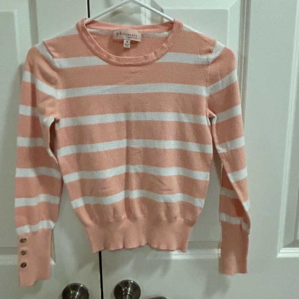 1 hr sale Philosophy Coral and White Striped Sweater NWOT